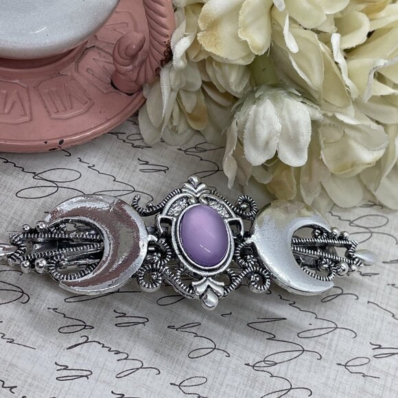 Festival Double Silver Purple Half crescent Moon magic Spell Love Hair Clip Comb - Picture 3 of 12